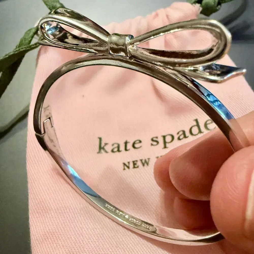 Kate Spade Love Notes Silver Tone Large Bow Hinge Bracelet